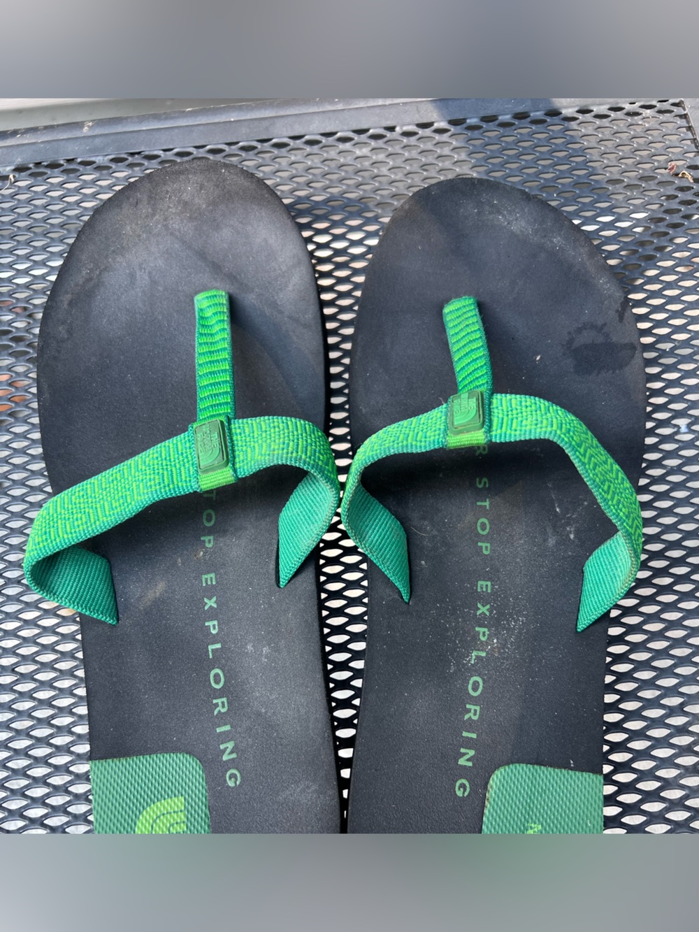 The North Face Black Sandal Flip-Flops with Green Straps